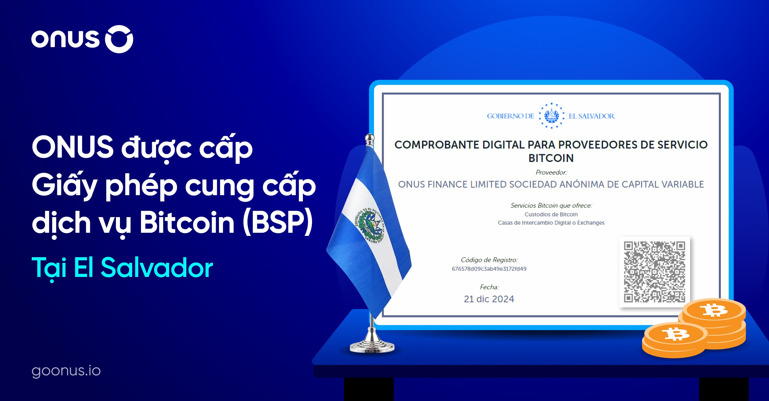 Giấy phép cung cấp dịch vụ Bitcoin (BSP) tại El Salvador của ONUS