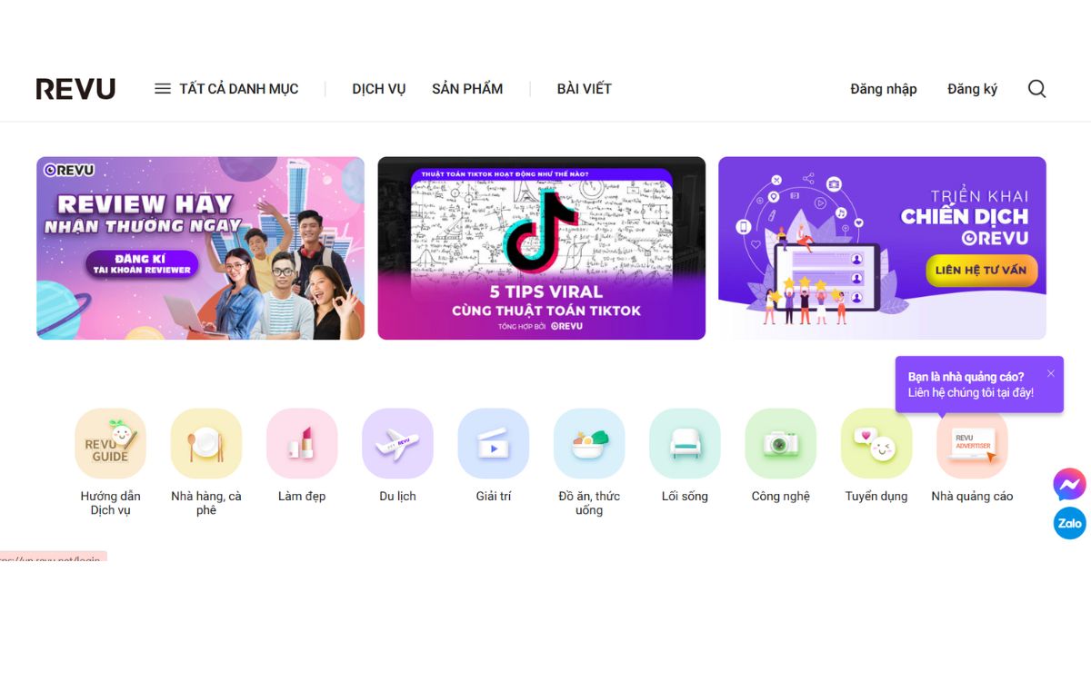 Truy cập vào website REVU để đăng ký tài khoản