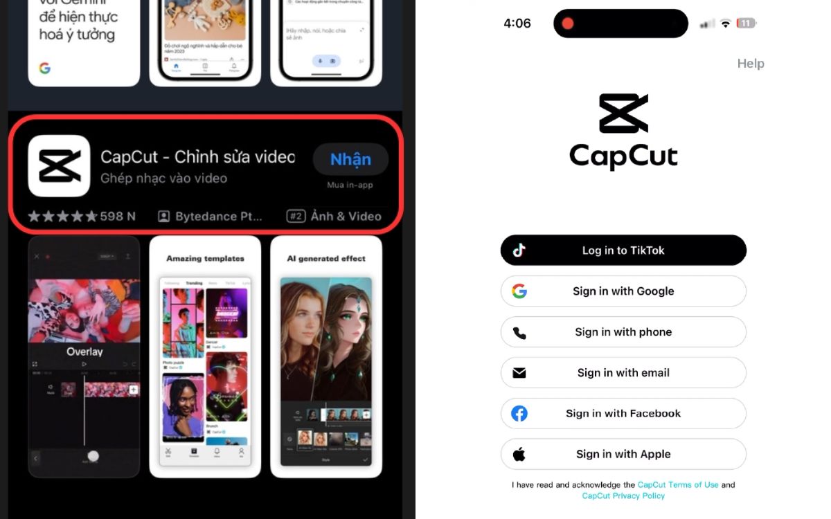 Tải và truy cập vào ứng dụng CapCut trên điện thoại