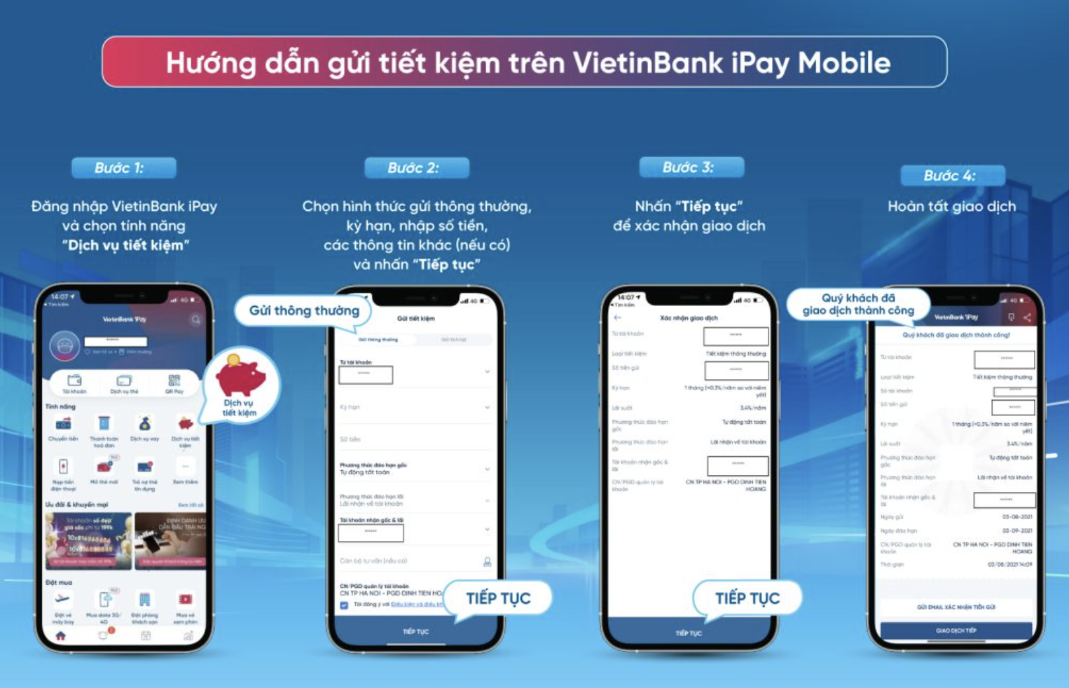 Mô phỏng quy trình gửi tiết kiệm lãi kép online tại ngân hàng Vietinbank