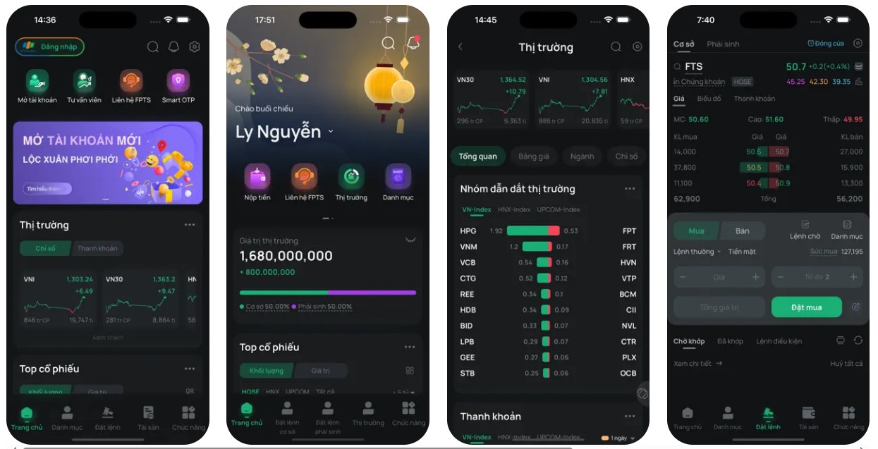 giao diện app FPTS - top 10 sàn giao dịch chứng khoán việt nam