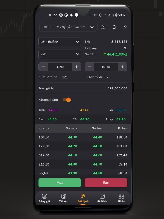 giao diện app VNDIRECT - top 10 sàn giao dịch chứng khoán việt nam
